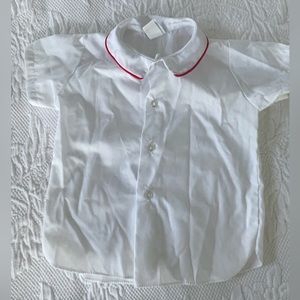 Vintage IMP Originals Baby White Collared Shirt with Red Piping Perma Press L